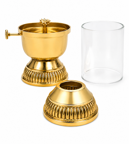 Akhanda Brass Diya with Adjustable Bati, Borosilicate Glass Cover for Puja
